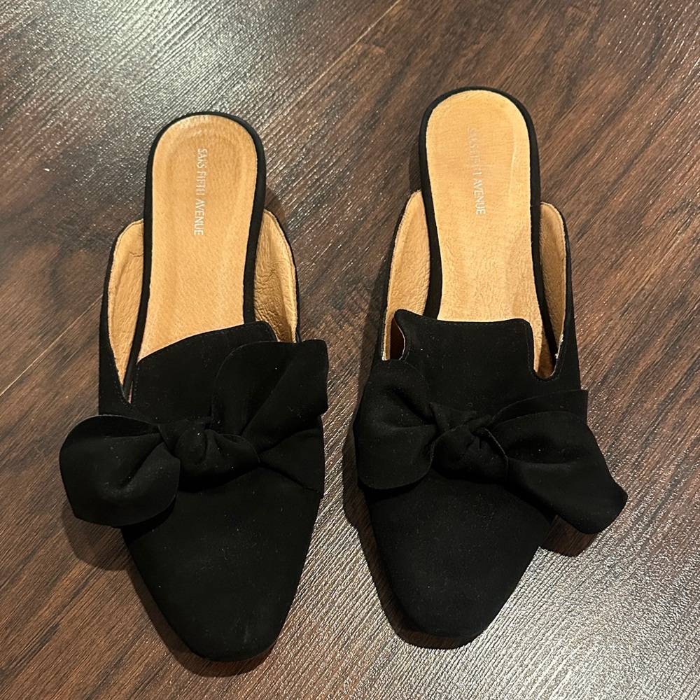 Saks Fifth Avenue Black Bow Mules